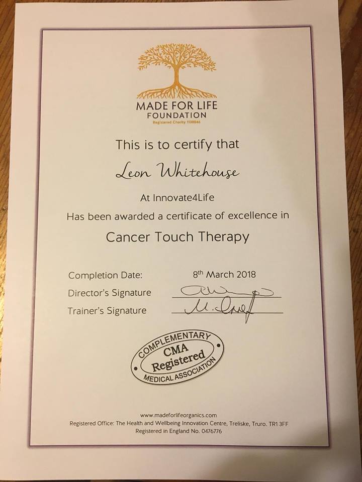 Cancer Touch Therapy Certificate of Excellence
